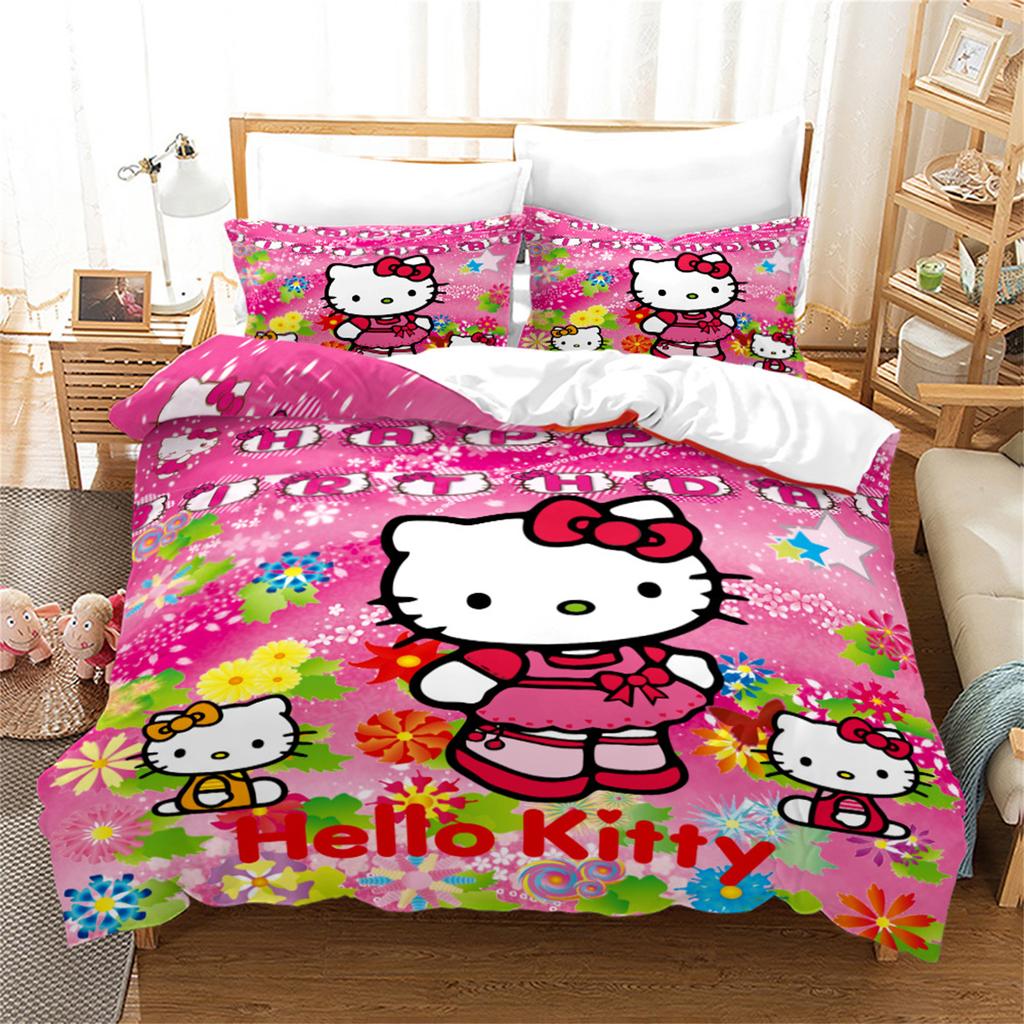 Sanrio Hello Kitty Quilt Cover Anime Full Pink Cartoon Duvet Skin Friendly Breathable Cute Printed Comforter Bedding