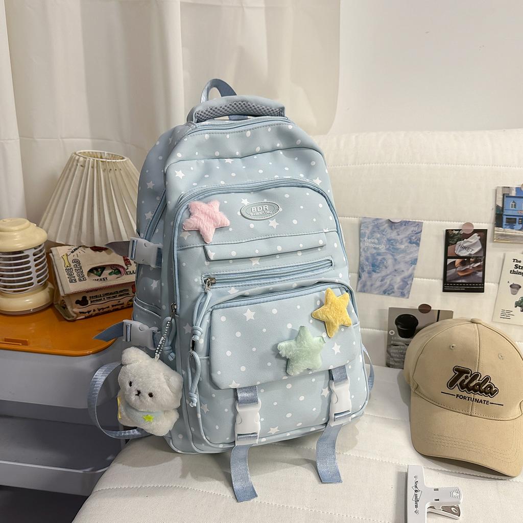 Schoolbag School Bag Junior High School Girls Pain Bag Korean Large Capacity High School Students Backpack Women's Star Printed Versatile Backpack