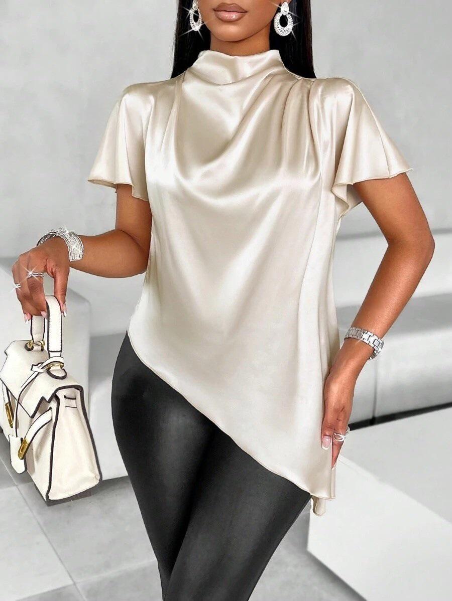 

European & American Asymmetrical Satin Shirt - Spring/Summer 2025 Extra Large абрикосовий