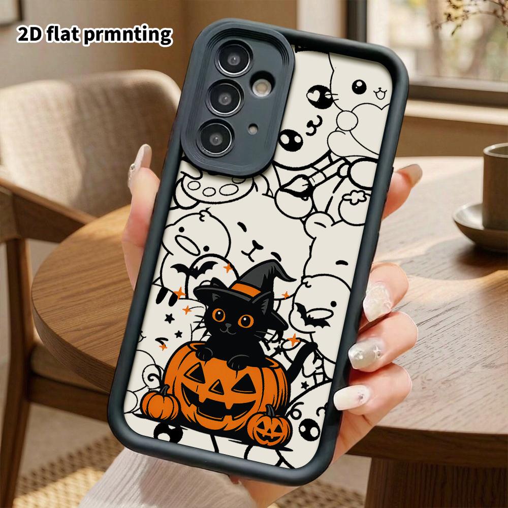 Phone case: 2D flat, suitable for Samsung Galaxy A34 A35 M05 M06 S20 S22 S21 FE Plus 5G protective case, Halloween little black cat, perfect Christmas