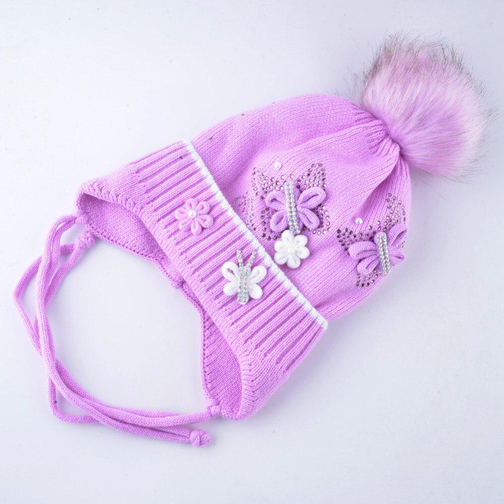 Warme Mützen und Schal-Set für Mädchen im Winter, gestrickt, schöne Kindermützen mit Kunstfell-Bommel für Kinder