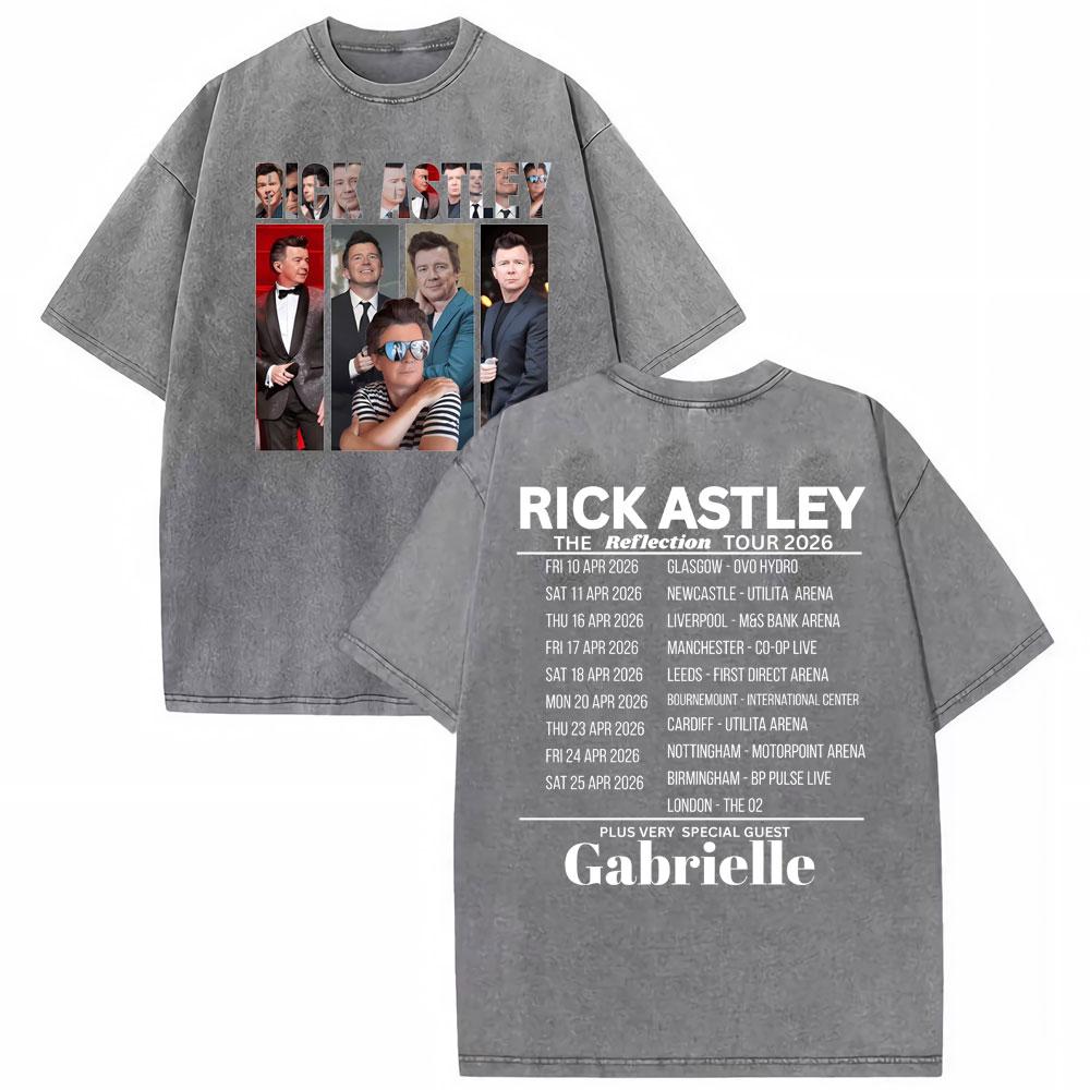 Rick Astley Reflection Tour Print T Shirts Mens Clothing Washed Oversized Tshirts Vintage Short Sleeve T Shirt Streetwear