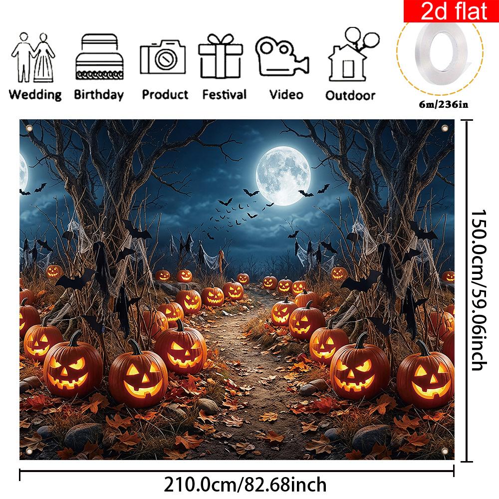 2D Flat Banner, 1 Piece, Halloween-themed Banner Background, Polyester, Pumpkin Lanternzyc