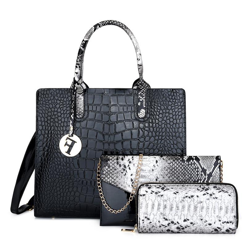 New crocodile pattern mother and child bag soft surface portable shoulder oblique span two-piece set women's bag handbag