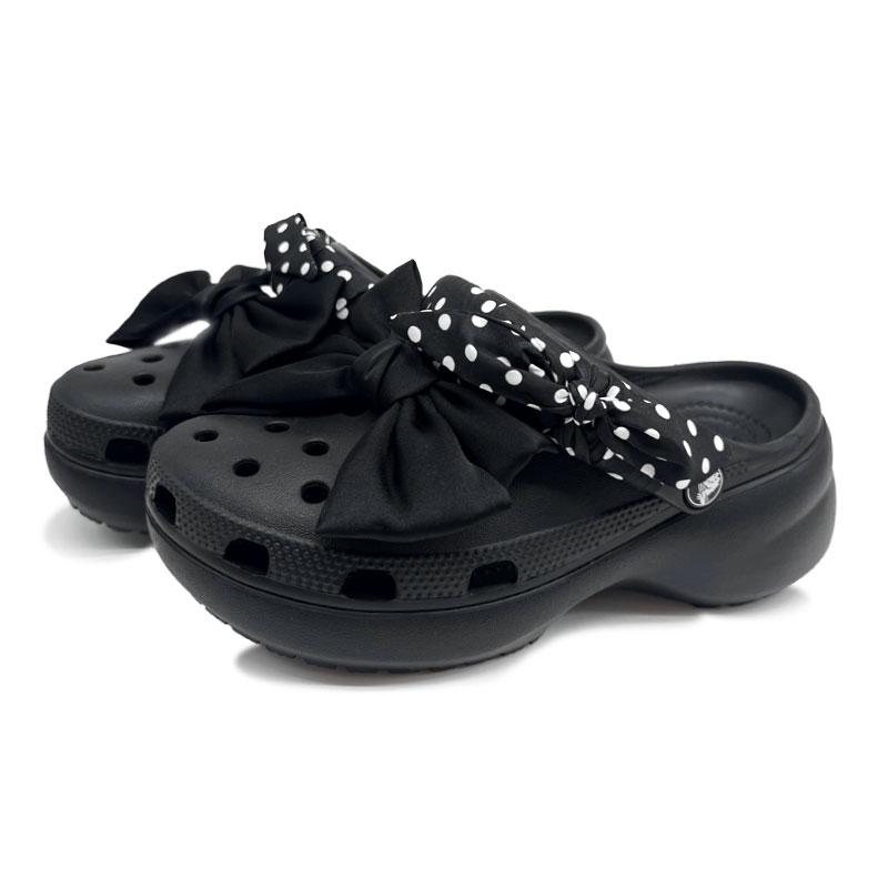 Crocs Classic Platform Clog Polka Dot Butterfly EVA Girly Style Cool and Light Simple and Versatile Hole Shoes Women Black