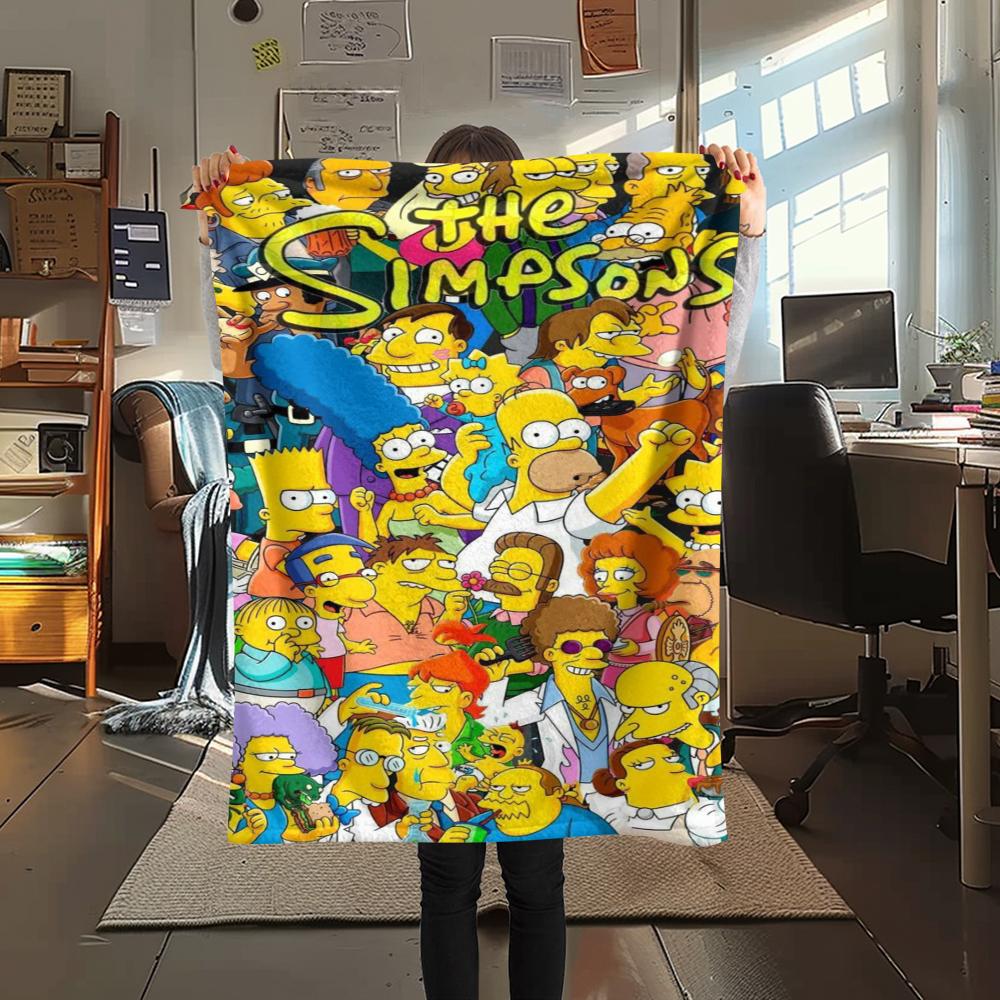 1Pc the Simpsons Print Flannel Blanket, High quality Comfortable for All Seasons, Home Decor, Warmth and Comfort, Perfect for Gifts