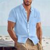 Men Short Sleeve Linen Blend Shirt With Chest Pocket Casual Summer Top