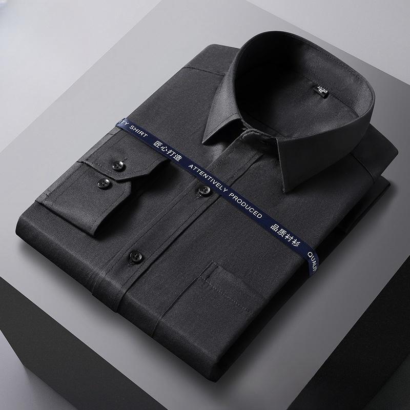 Męska Koszula Formalna Długi Rękaw Biurowa Jednolity Kolor Przeciw Zmarszczkom Modna Biznesowa Kieszeń Biała Socjalna Kieszeń Biurowa Biała Koszula S-5XL