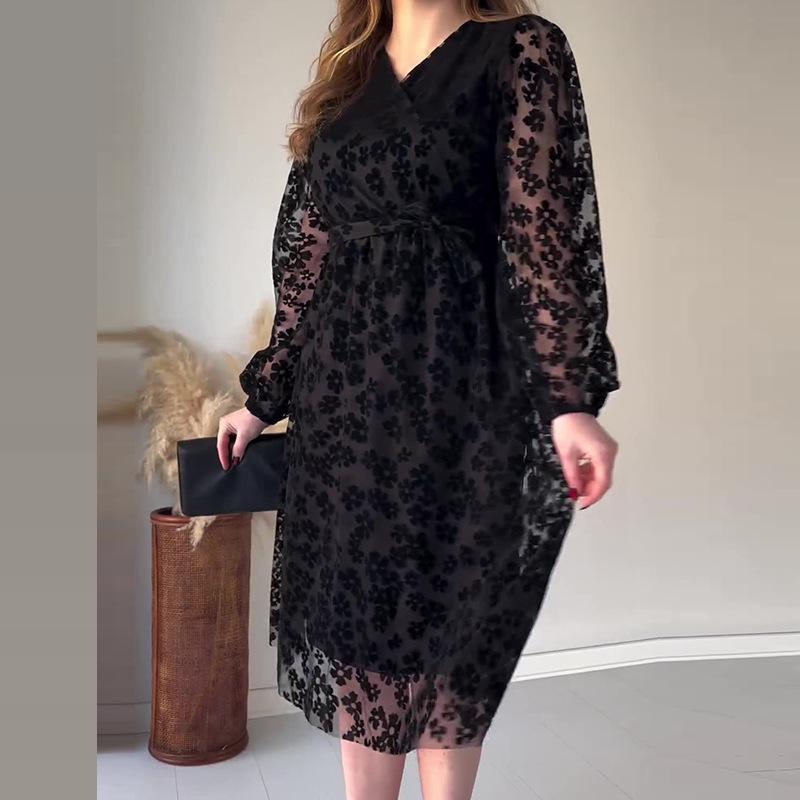 2024 Autumn Elegant Embossed Midi Dress for Women