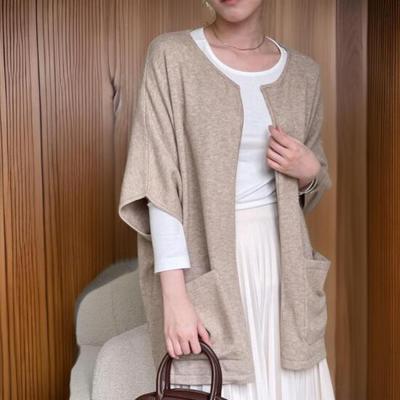 New Arrivals Open Run Women Loose Fit Buttonless Short Sleeve Knit Cardigan
