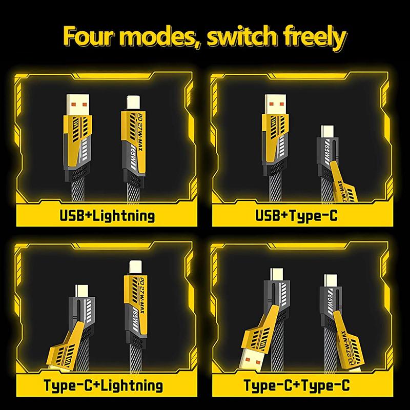 4 In 1 65W Fast Charging Usb Cable Type C Usb Micro For Iphone Samsung Huawei Xiaomi Multi Port Multiple Charging Wire