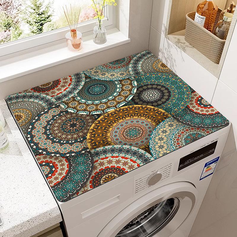 Retro Washing Machine Covers Kitchen Absorbent Coffee Machine Refrigerator Cover Pad Drain Pad Microwave Oven Insulation Pad