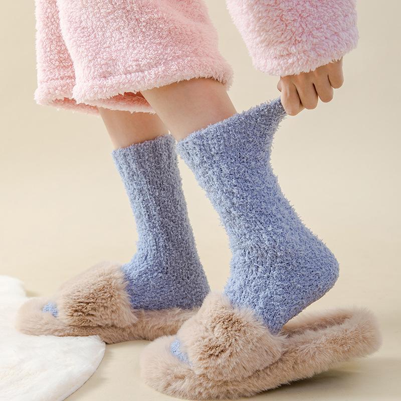 Women In Autumn and Winter with Velvet and Thick Warm Home Floor Indoor Sleeping Tube Socks