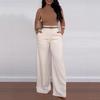 Women High Waist Wide Leg Suit Pants With Decorative Belt Pockets Solid Color Elegant Business Office Formal Long Trousers