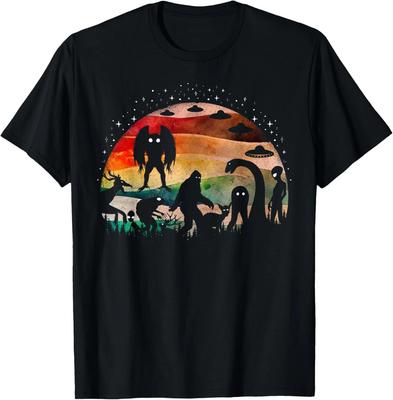 Maglietta Retro Cryptid Divertente Bigfoot Mothman E Alieni Cryptozoologia