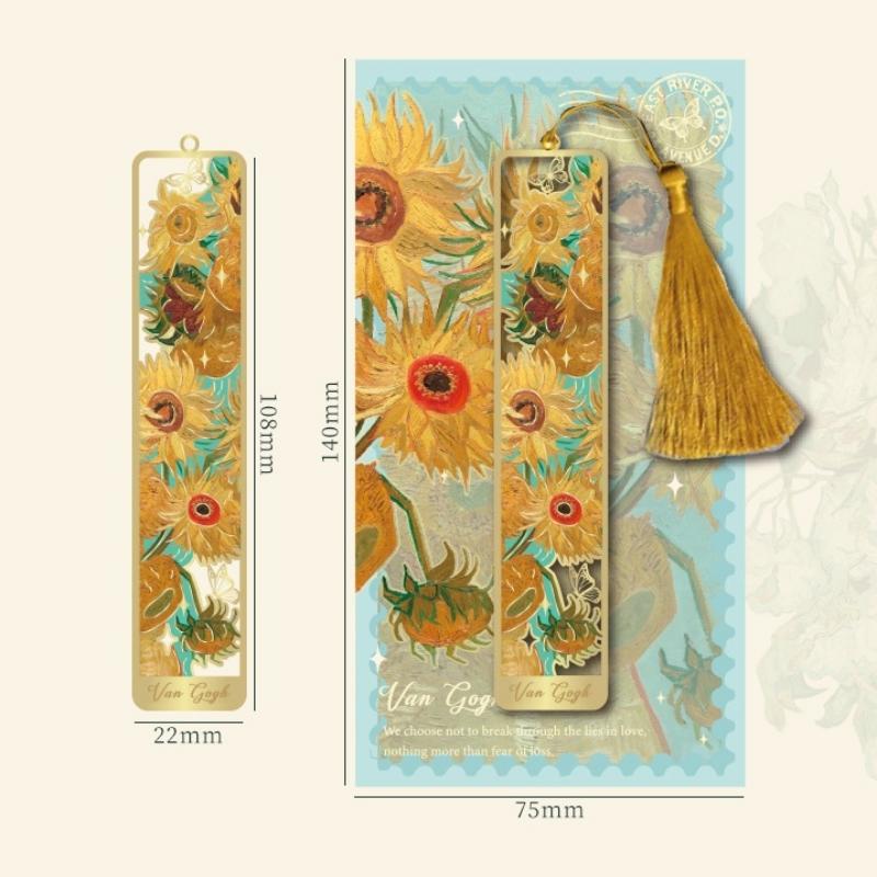 Retro Floral Painting Metal Bookmark Hollow Bronzing Bookmark With Tassel For Book Club Reader Writers Book Lovers Students
