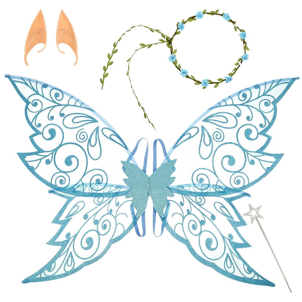 1 Satz Feenflügel Schmetterling Fee Elfenflügel Verkleiden Funkelnd Halloween Cosplay Party Requisiten Ohrrückendekoration Kostümflügel
