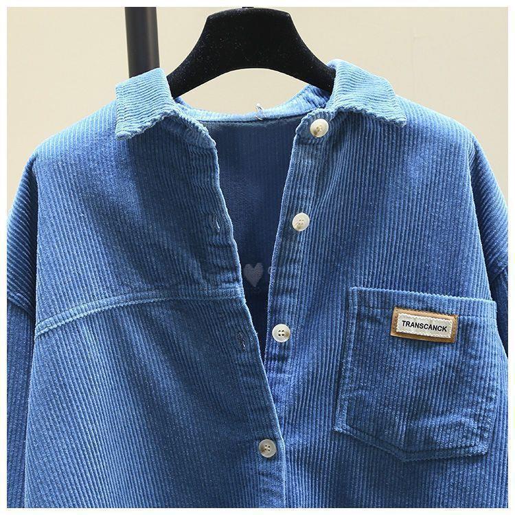 Women's Winter Thick Corduroy Long Sleeve Korean-Style Loose Mid-Length Cardigan Shirt
