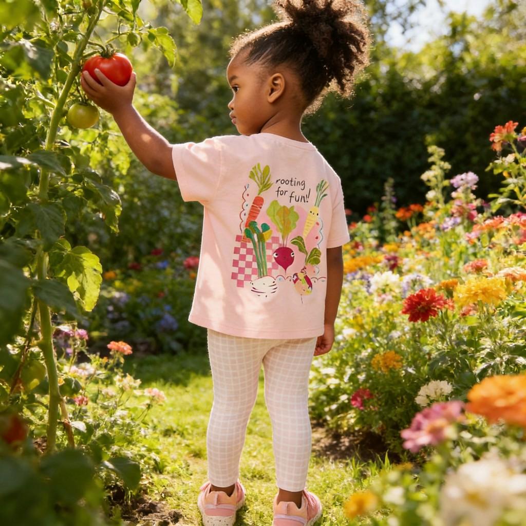 Girl Summer Cotton Cartoon Twopiece Set With Tshirt And Pants For Kids