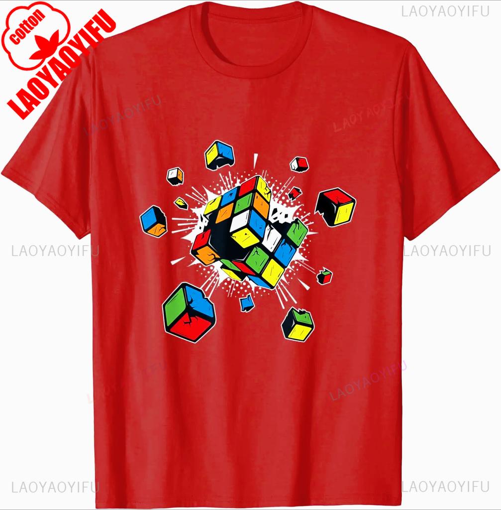 Exploding Rubix Rubics Cube Gift Funny Pattern Print T-Shirt Summer Fashion Casual Comfort Soft Cotton Classic Men Tops Tees
