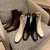 Koreanische Bestellung! Einfach! Braune quadratische Zehenpartie dicke hohe Absätze elastische kurze Stiefel Reißverschluss dünne Single-Stiefel