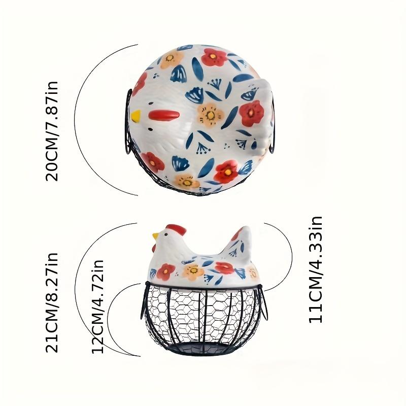 1pc Farmhouse Hen-Shaped Ceramic Egg Baske -Ceramic Egg Holder with Lid,Rustic Kitchen Organizer for Fruits/Veggies