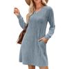 Womens V Neck Fall Dresses Long Sleeve Casual Sweater Short Dress Fashion Clothes