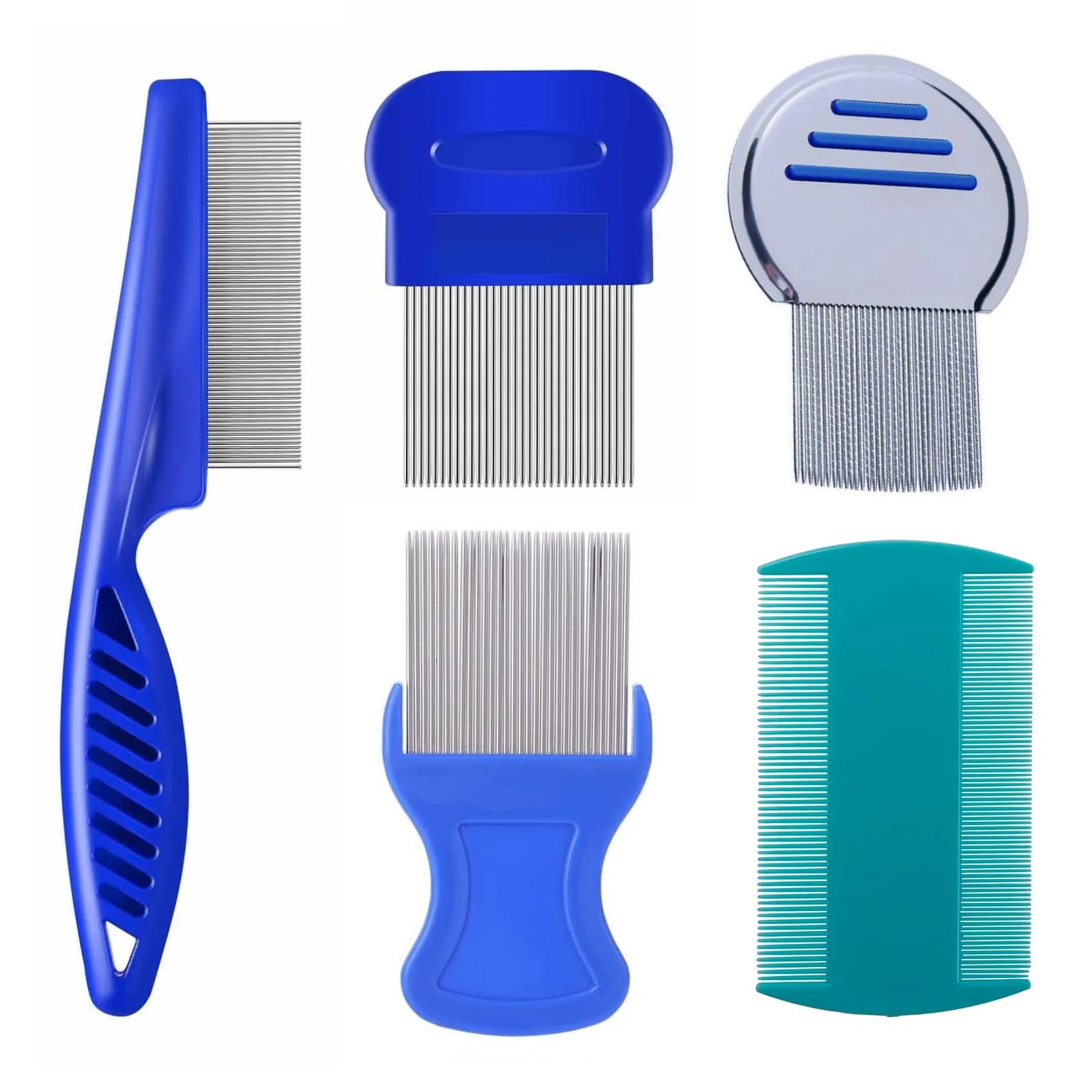 

Jravezt Lice Comb Flea Hair Removal Stainless for Long and Short Quickly Removes Lice and for Adults and Children 5-Piece Set, Comb, Comb, Steel,