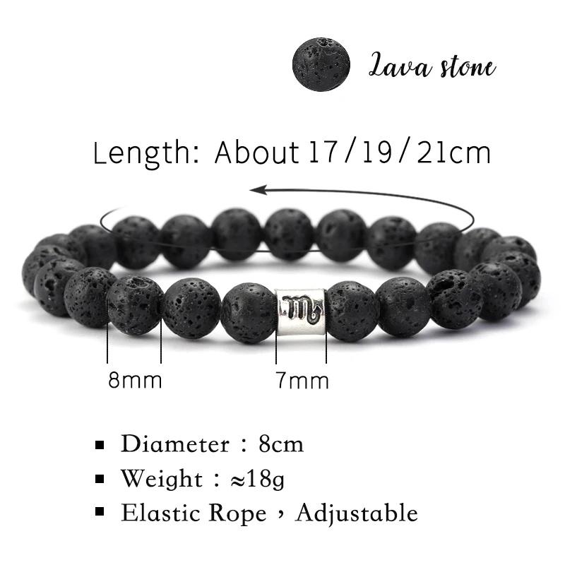 Bracciale da Uomo in Pietra Vulcanica Naturale Bracciale 12 Segni Zodiacali Vergine Capricorno Toro Acquario Sagittario Cancro Ariete