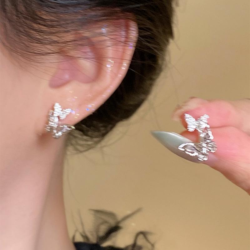 Französische Stil Silber Nadel Schmetterling Zirkonia Ohrstecker - Trendiger High-End Modeschmuck