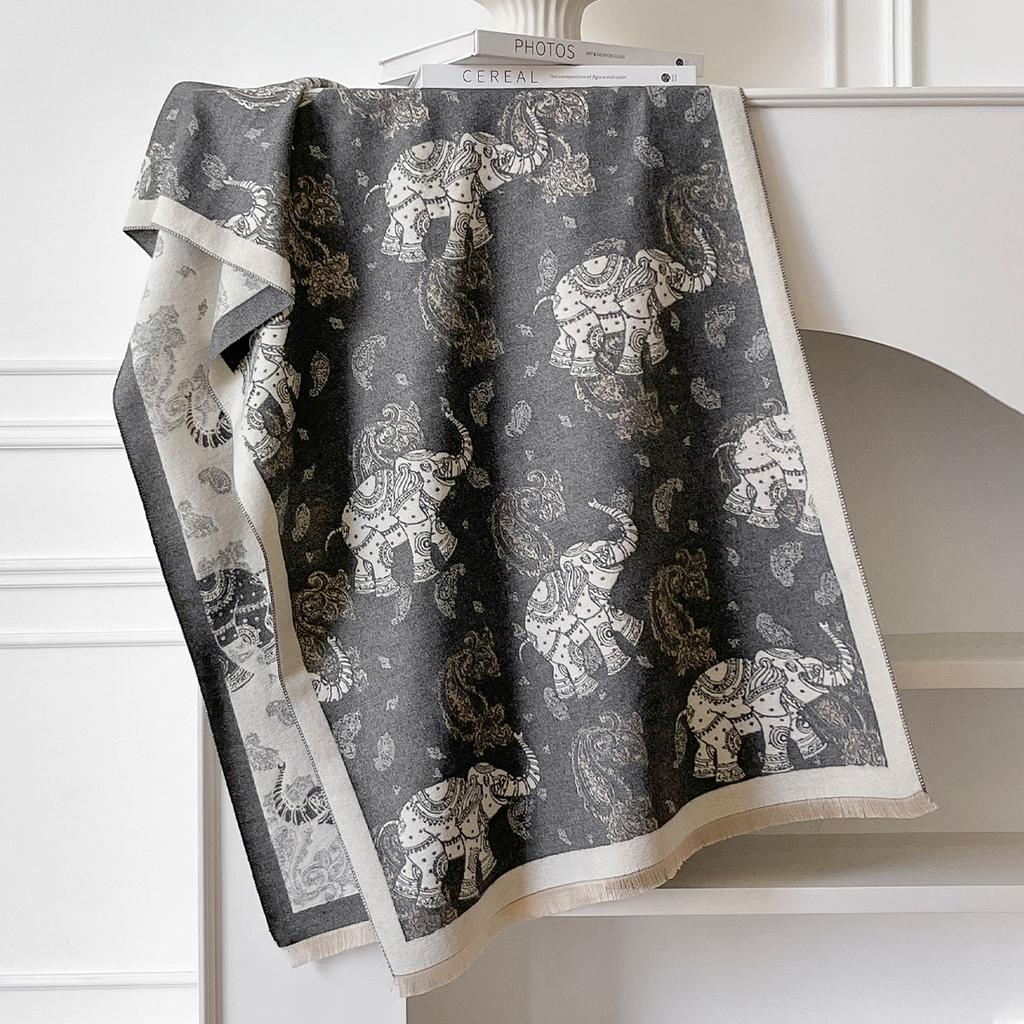 New Animal Design Winter Elephant Cashmere Jacquard Scarves High Quality Women Thicken Wrap Shawl Ladies Wool Pashmina Scarf