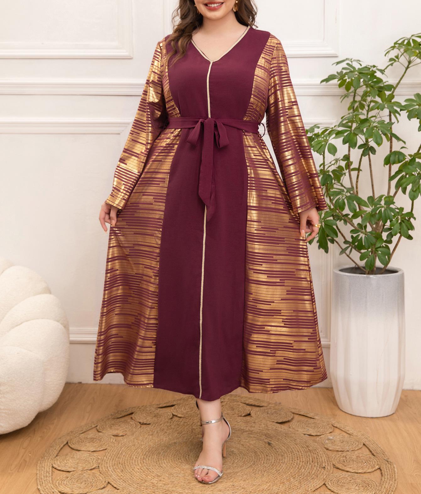 

Plus Size Striped Hot Stamping Dress - New Loose Fit for Women 3XL вино красного