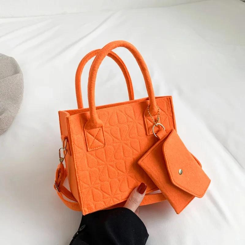 New Solid Color Small Square Bag Felt Shoulder Bag Simple Handbag for Spring Luxury Designer Casual Crossbody Bag for Women