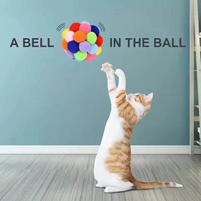 Hot Cat Interactive Toy Plush Ball Pet Bouncy Ball Self-play Ball Boredom Reliever Cat Teaser Colorful Yarn Ball Pet Toy