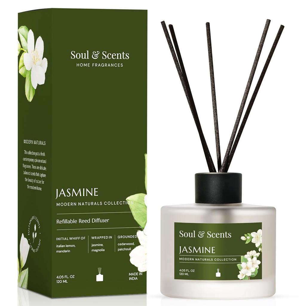 Soul & Scents Glass 120ml Lemongrass Reed Diffuser Set | Free 6 Fiber Reed Sticks | Stress Relief & Aromatherapy | Long-Lasting,