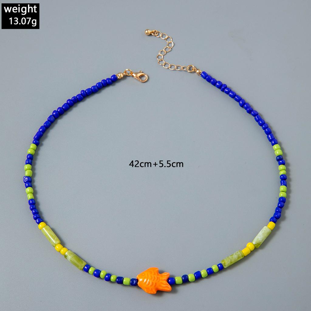 JMXD-Bohemian Seed Pearl Choker, Dopamine Colorful Beach Necklace, Adjustable Layered Pendant Jewelry, Y2K Coastal Vacation Necklace,