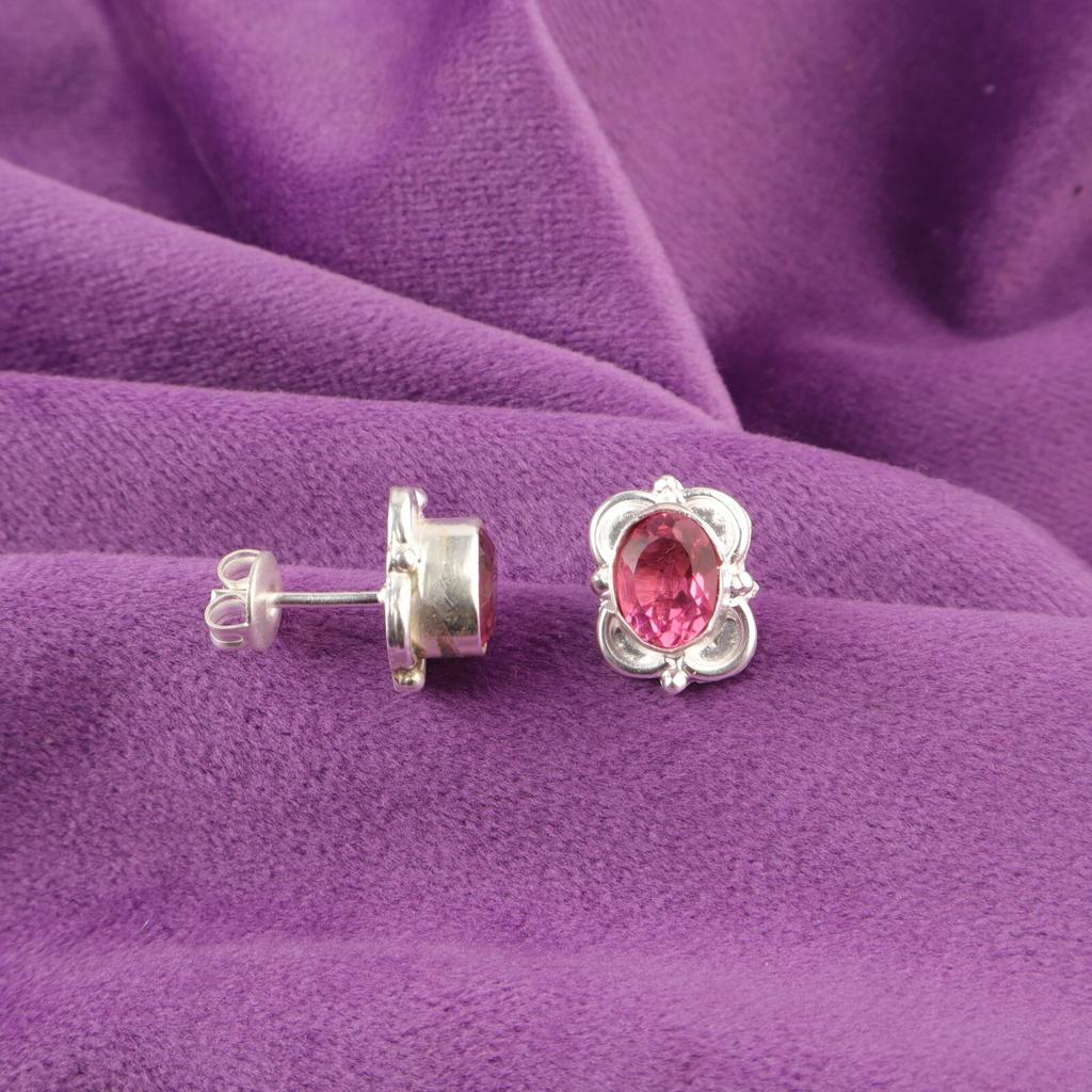 Heart Chakra Pink Tourmaline Gemstone 925 Sterling Silver New Stud Post Earrings EE-149-18