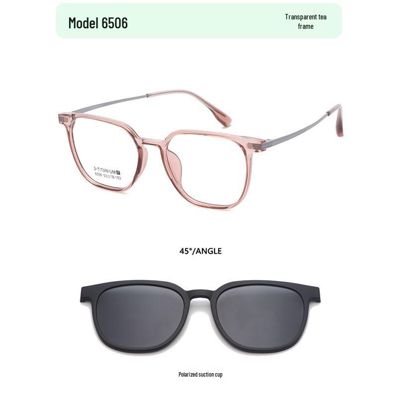 Oval TR Frame Myopia Glasses with Ultra-light Magnetic Clip-on Polarized Lenses for Unisex.