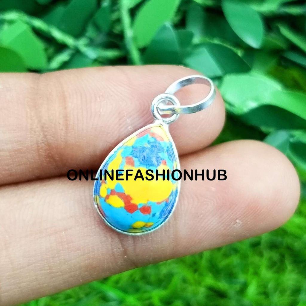 Mosaic Jasper Gemstone 925 Sterling Silver Plated Bezel Pear Pendant Jewelry NST-PP6