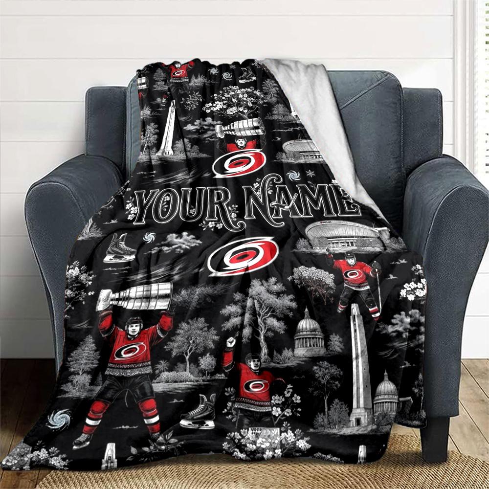 Name Custom Carolina Hurricanes Logo Print Flannel Blanket High Quality Warm Comfortable Cover for All Seasons Perfect for Gifts Home Decor
