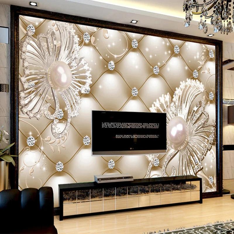 Wallpaper 3d Soft Pack Diamond Jewelry Flower Mural Luxury Wall Paper Hotel Living Room Tv Backdrop Mural