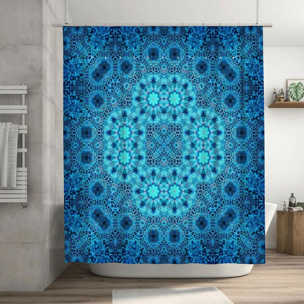 Blue Floral Shower Curtain Home Decor Item for Bathroom Boho Design Pattern Polyester Fabric Material 180x165cm Size Available o