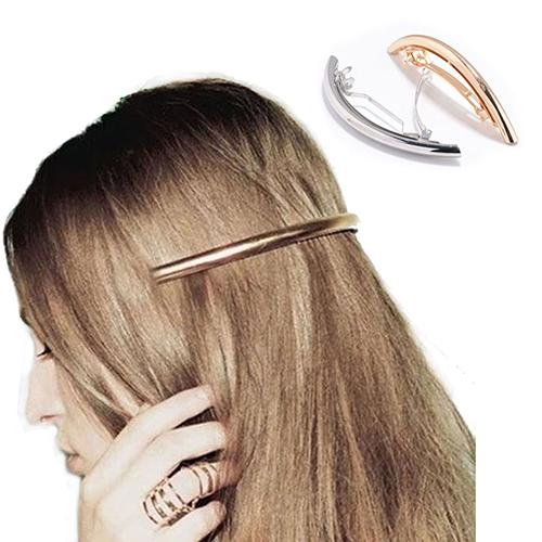 Women's Metal Golden Tone Silver Plated Tube Shape Barrette Hair Clips Hairgrip