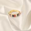 European Hot Selling Gold-Plated Copper Geometric Ring with Colored Zirconia - Adjustable Luxury Ring for Women