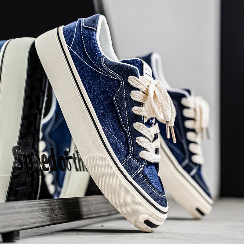 Fashion Mens Cowboy Canvas Shoes Breathable Trend Mens Board Shoes Thick Sole Trend Comfortable Student Skateboard Trainers Footwear