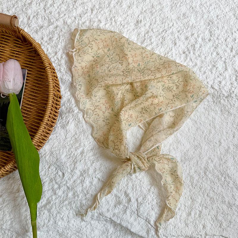 Triangle scarf scarf women's literary new floral small scarf silk scarf high-end headscarf summer women's pastoral headband tied hair