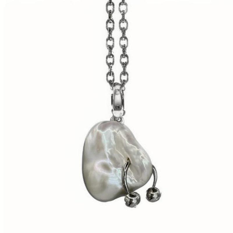 Personality Trendy Style Simple Stainless Steel Imitation Pearl Multi-Specification Shape Rivet Pendant Necklace