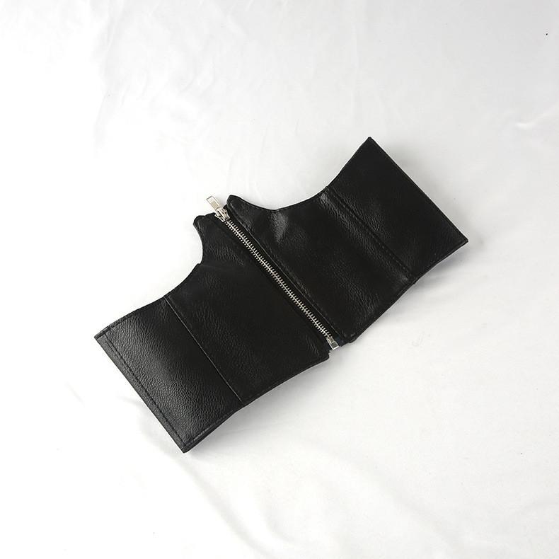 Color Solid Simple Artificial Leather Women Casual Wide Waistband Zipper With
