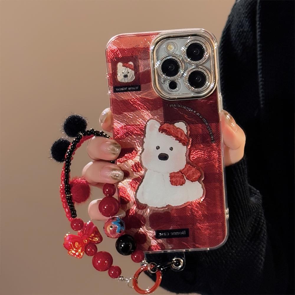 Red Plaid West Highland Style Phone Case for IPhone 17 Pro Max, Apple IPhone 16, 3D Cartoon High-quality Protective Case