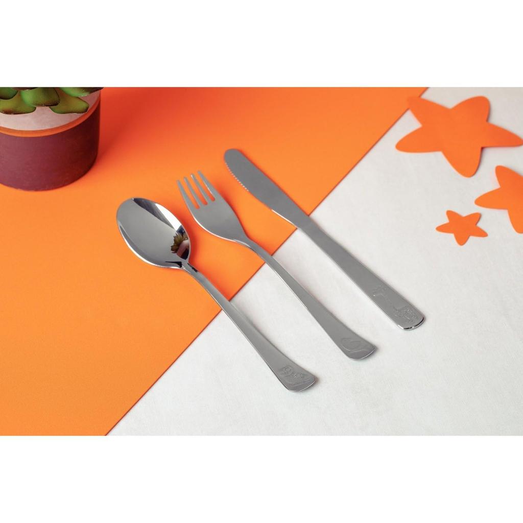 Tramontina Stainless Steel Tableware Straw Set with Dishwasher TRAMONTINA Children's & (4-Piece) "Baby Friends" Case, Knife, Fork, Spoon, Safe,